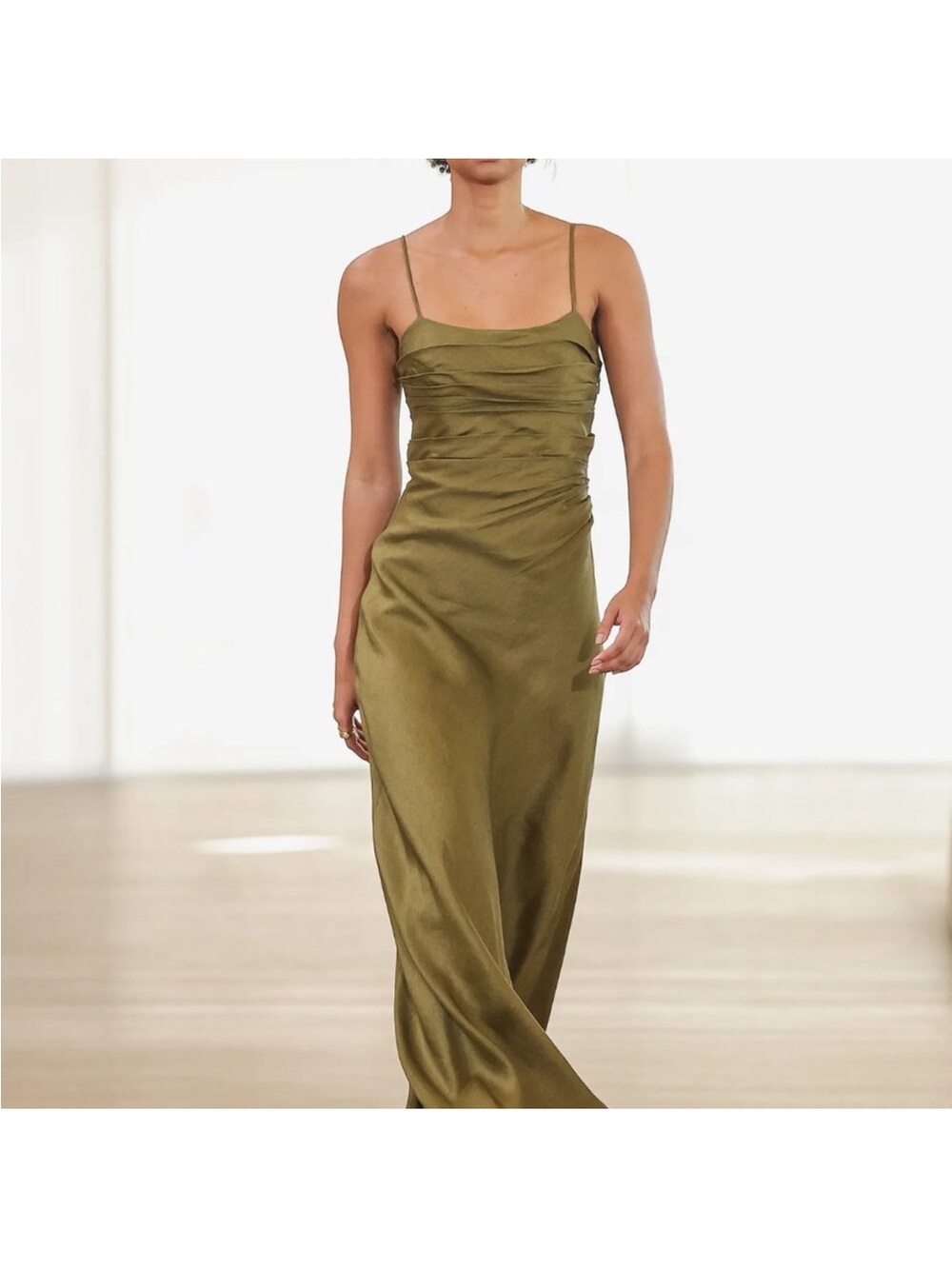 Aje Clarice Draped Maxi Dress Deep Olive